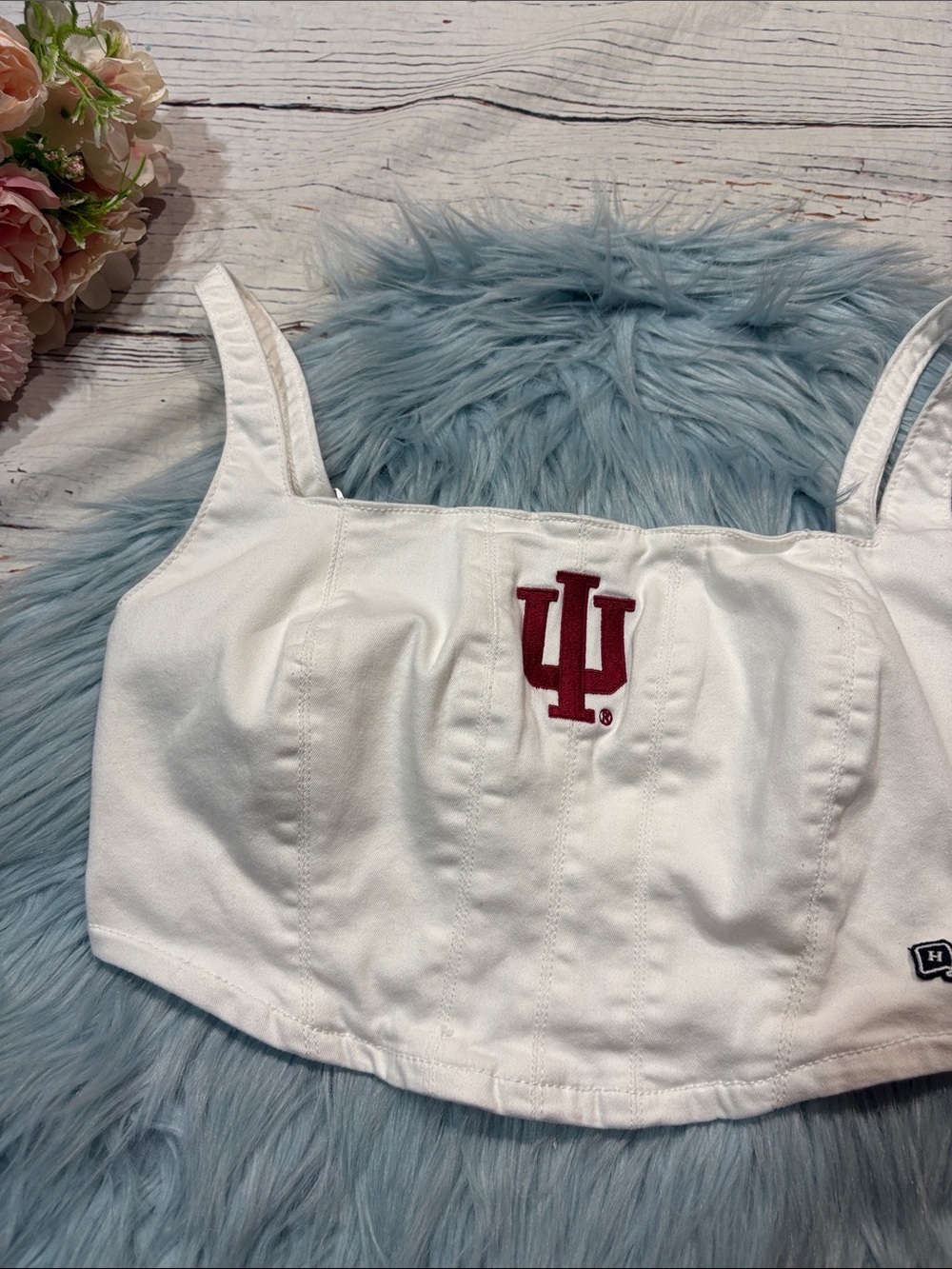 Hype and Vice Indiana University Denim White Corset Crop Top - Picture 4 of 7